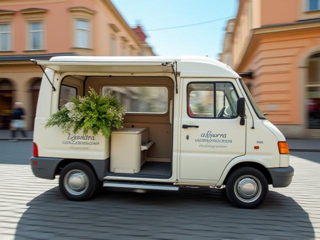 Blumenlieferwagen in Wien vor historischer Kulisse